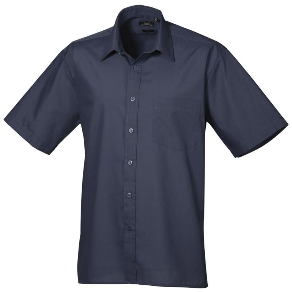 Premier Mens Short Sleeve Formal Poplin Plain Work Shirt / Navy